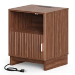 TinyNest Nightstand with Charging Station, Fluted Wood Side Table with Storage Drawers & Open Shelf, Night Stand Bedside Table with 2 AC Outlets, 1 USB A Port, 1 USB C Fast Charging Port, Small End Table Storage Cabinet For Bedroom, Living Room - Image 9