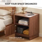 TinyNest Nightstand with Charging Station, Fluted Wood Side Table with Storage Drawers & Open Shelf, Night Stand Bedside Table with 2 AC Outlets, 1 USB A Port, 1 USB C Fast Charging Port, Small End Table Storage Cabinet For Bedroom, Living Room - Image 2